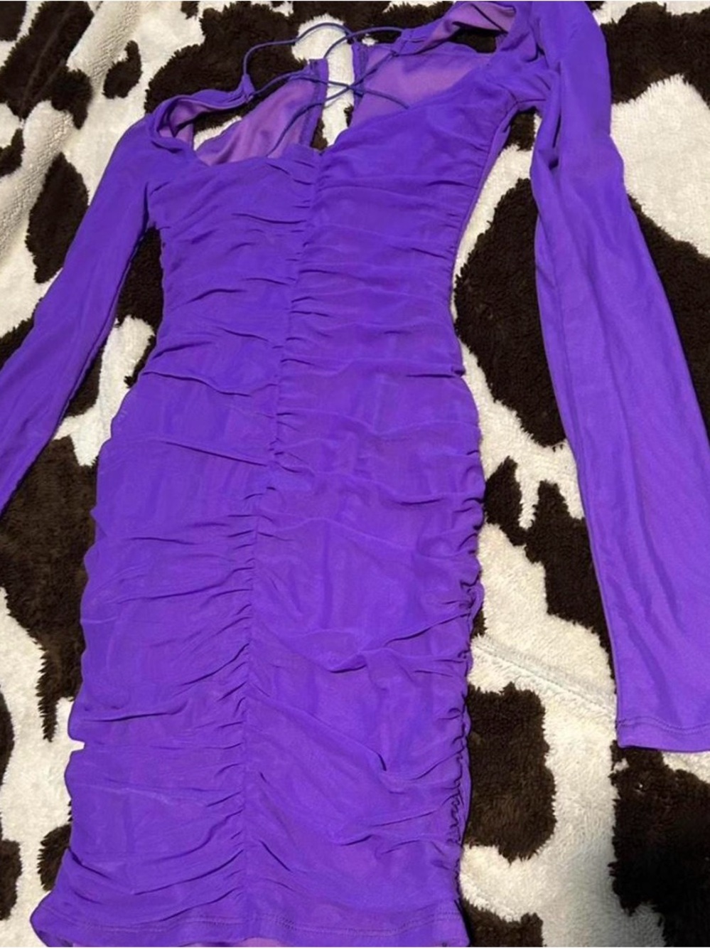 Ruched Long-Sleeve Bodycon Dress - Purple